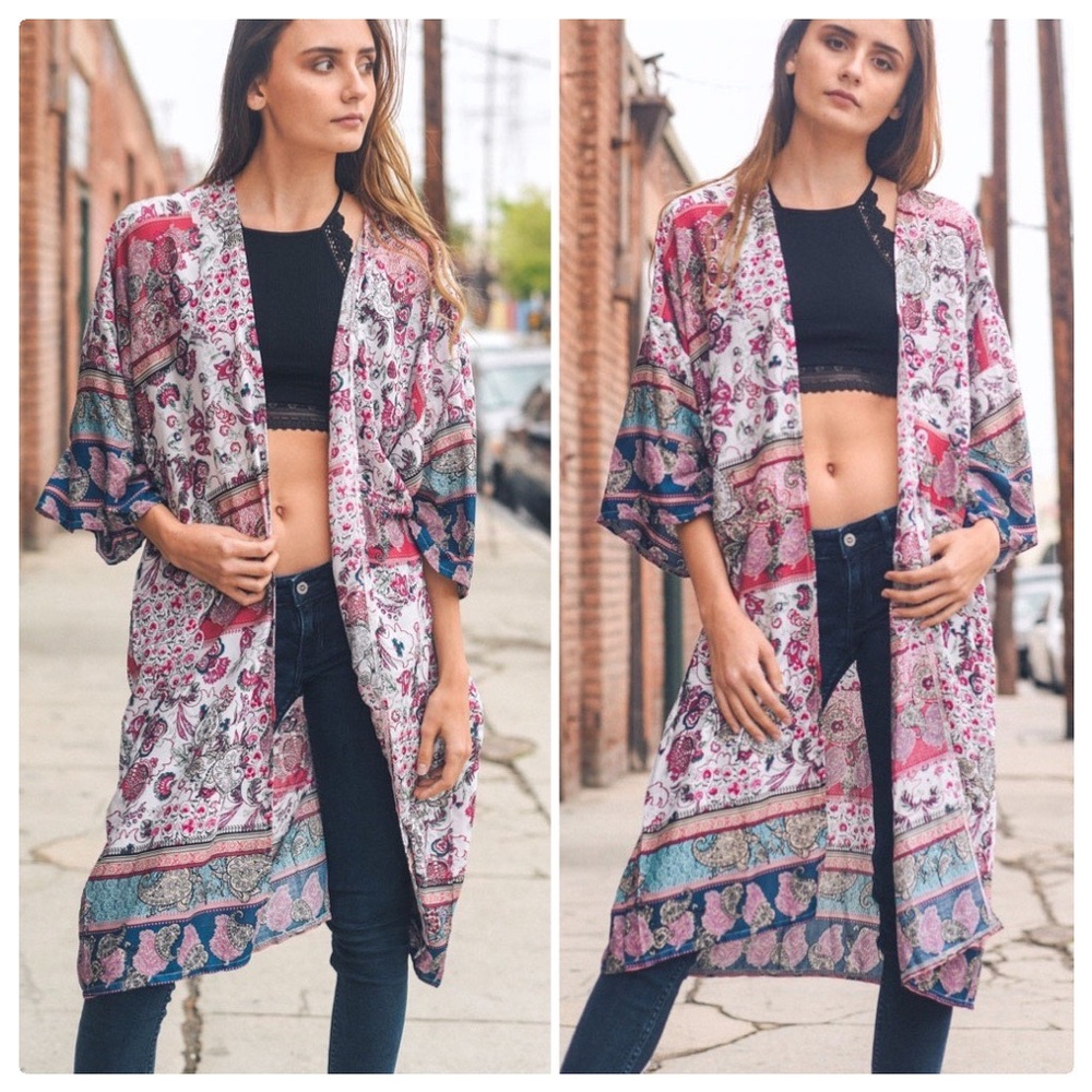 Multi Print Boho Long Kimono - Picture 8 of 8